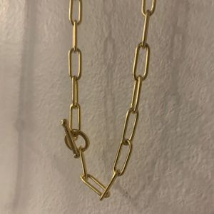 Paper clip chain with bar clasp- gold